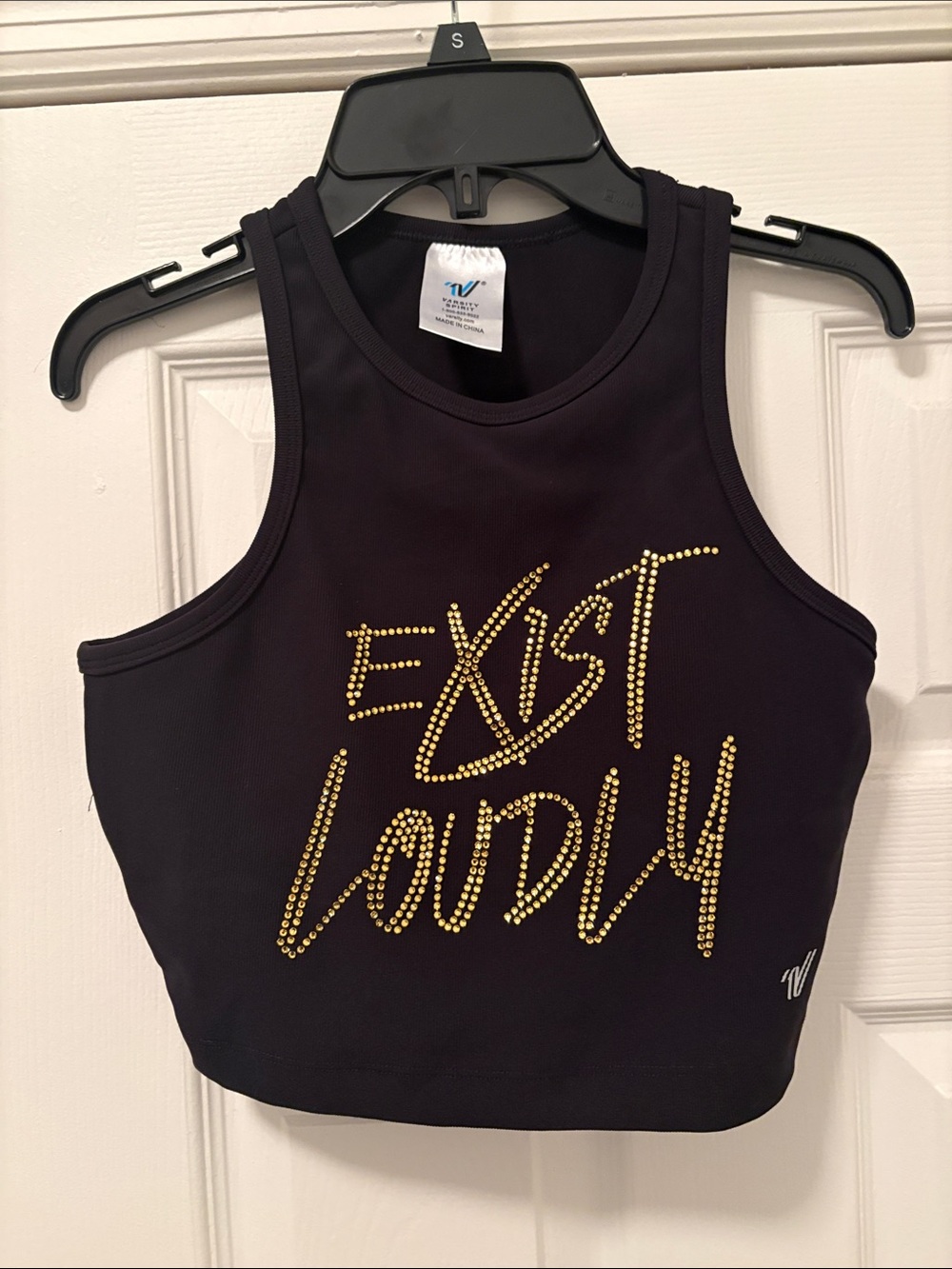 Black Crop Tank with Gold Studded "Exist Loudly"